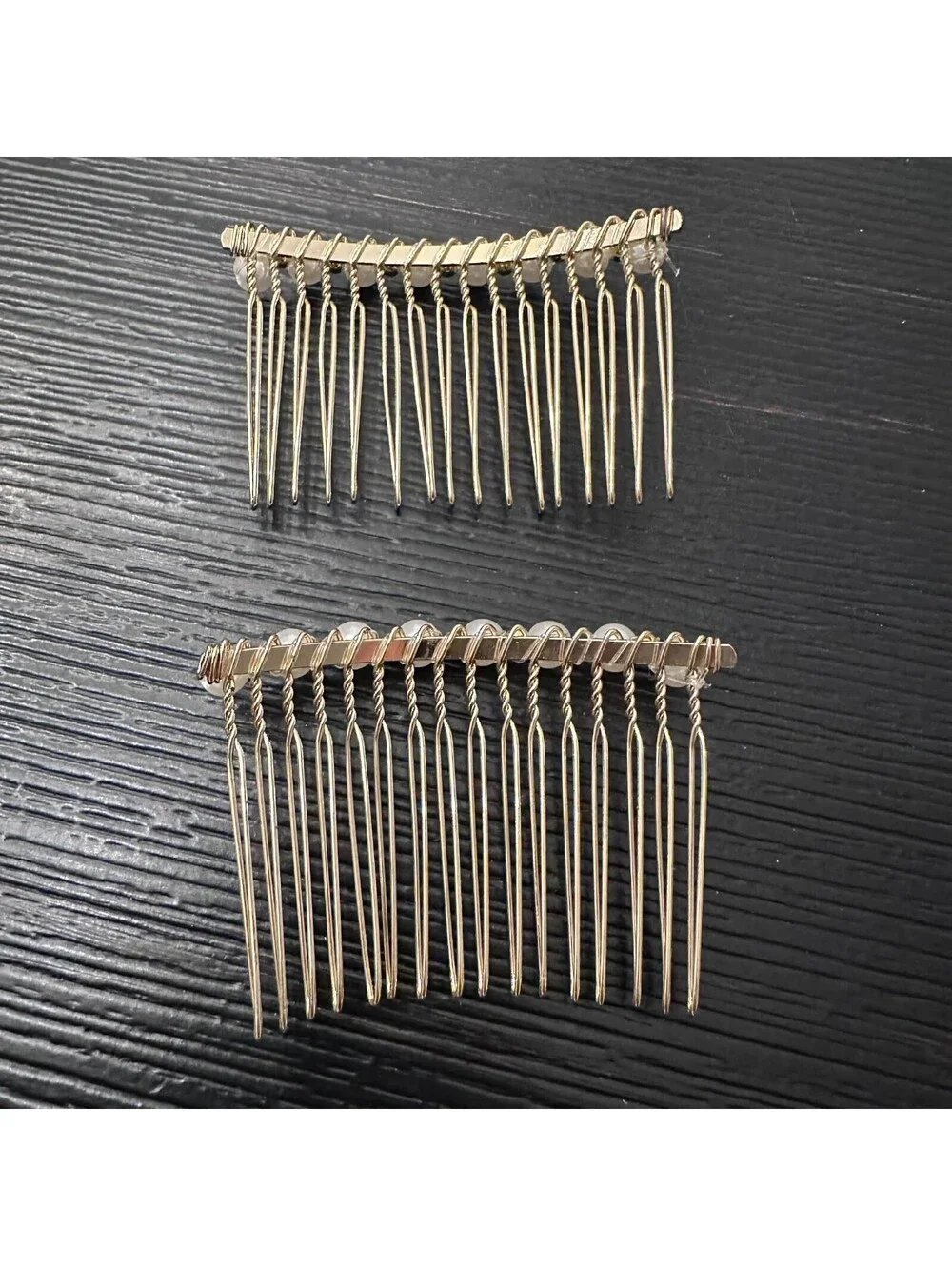 Vintage Gold Tone Faux Pearl Hair Combs Set Of 2 Bridal Wedding Hair Accessories